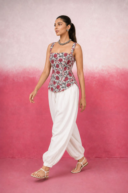 NAAVYA WHITE FLORAL BALLOON COORD SET