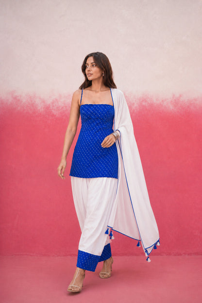 NIVARA ROYAL BLUE GEORGETTE MOTHRA FARSHI SET