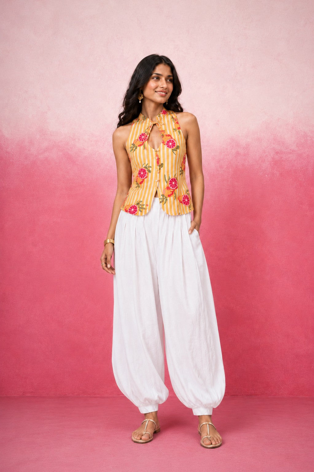 SARIKA YELLOW STRIPE BALLOON COORD SET