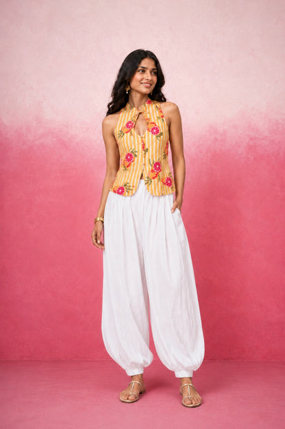 SARIKA YELLOW STRIPE BALLOON COORD SET