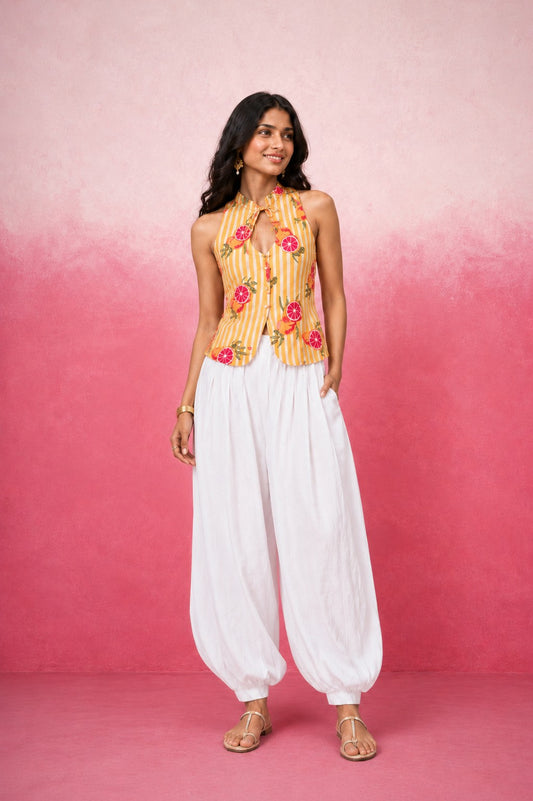 SARIKA YELLOW STRIPE BALLOON COORD SET
