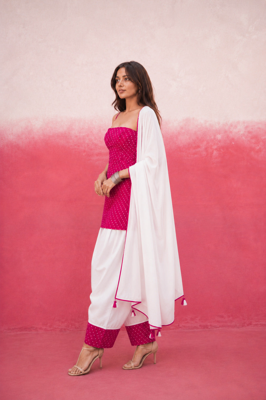ASMIKA PINK GEORGETTE MOTHRA FARSHI SET