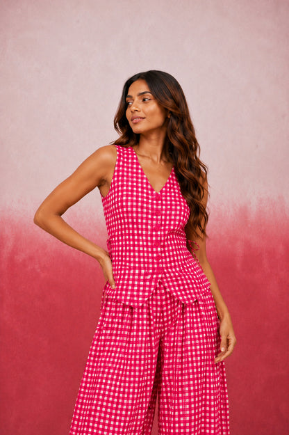 FIORA PINK GINGHAM COORD SET