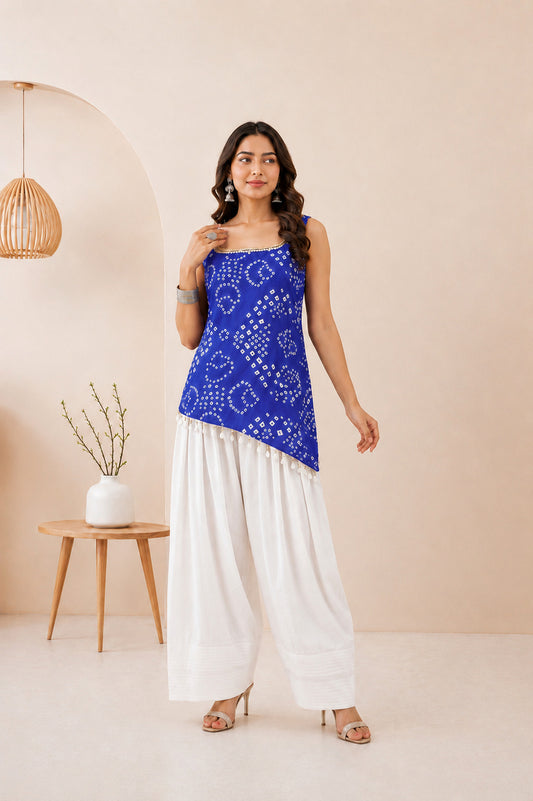 VINAAYA BLUE ASYMETTRIC BANDHEJ FARSHI SET