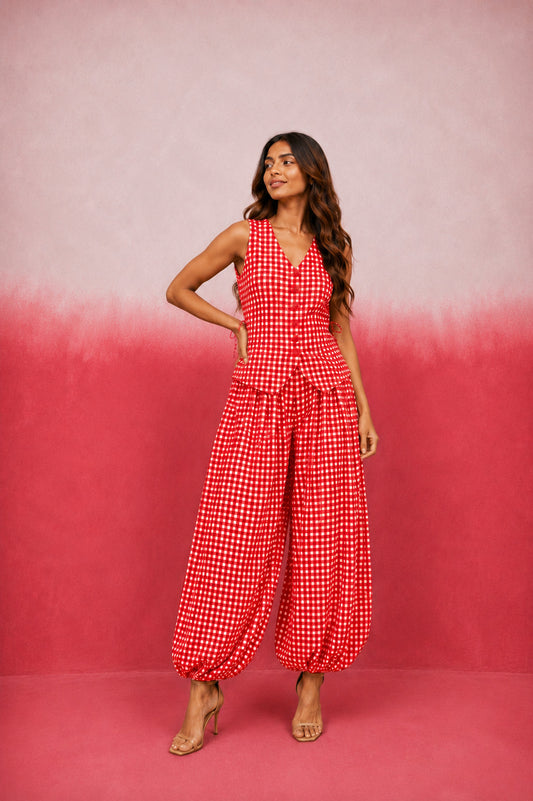 CIRAA RED GINGHAM COORD SET