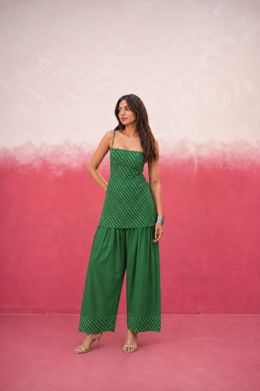 PARNAVI GREEN MOTHRA GEORGETTE FARSHI SET