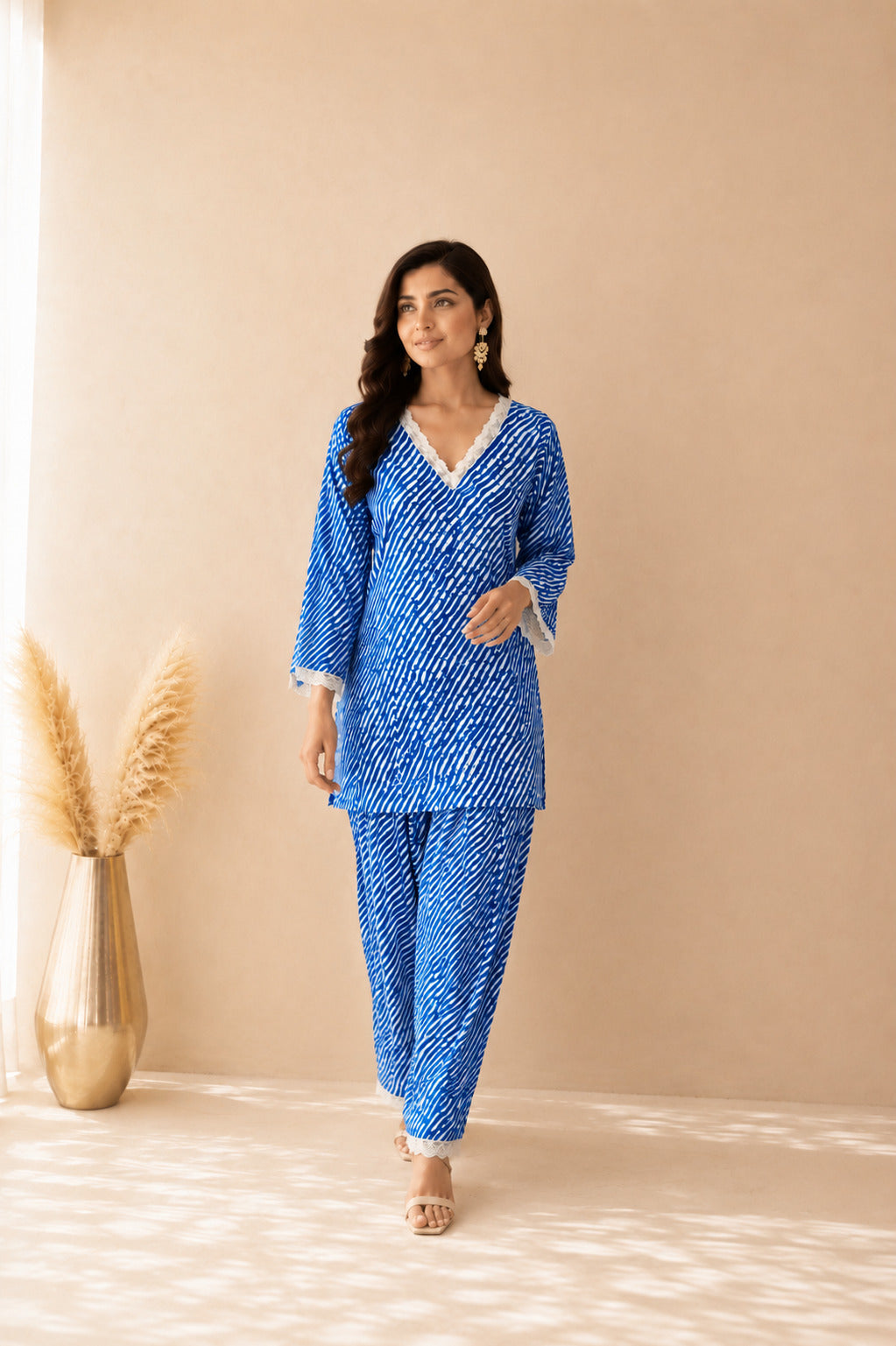 CHAAHAT BLUE COTTON LEHERIYA FARSHI SET
