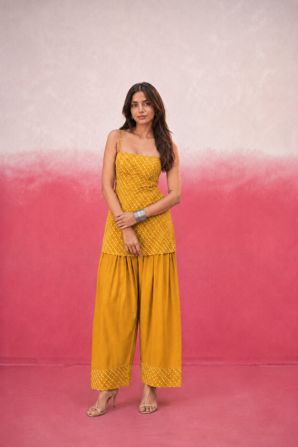 SVAYRA YELLOW MOTHRA GEORGETTE FARSHI SET