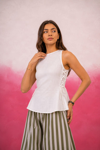 OMISHA WHITE AND GREEN STRIPE COORD SET