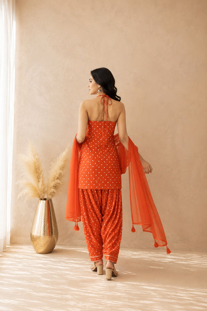 ANUSHI ORANGE BANDHEJ FARSHI SET