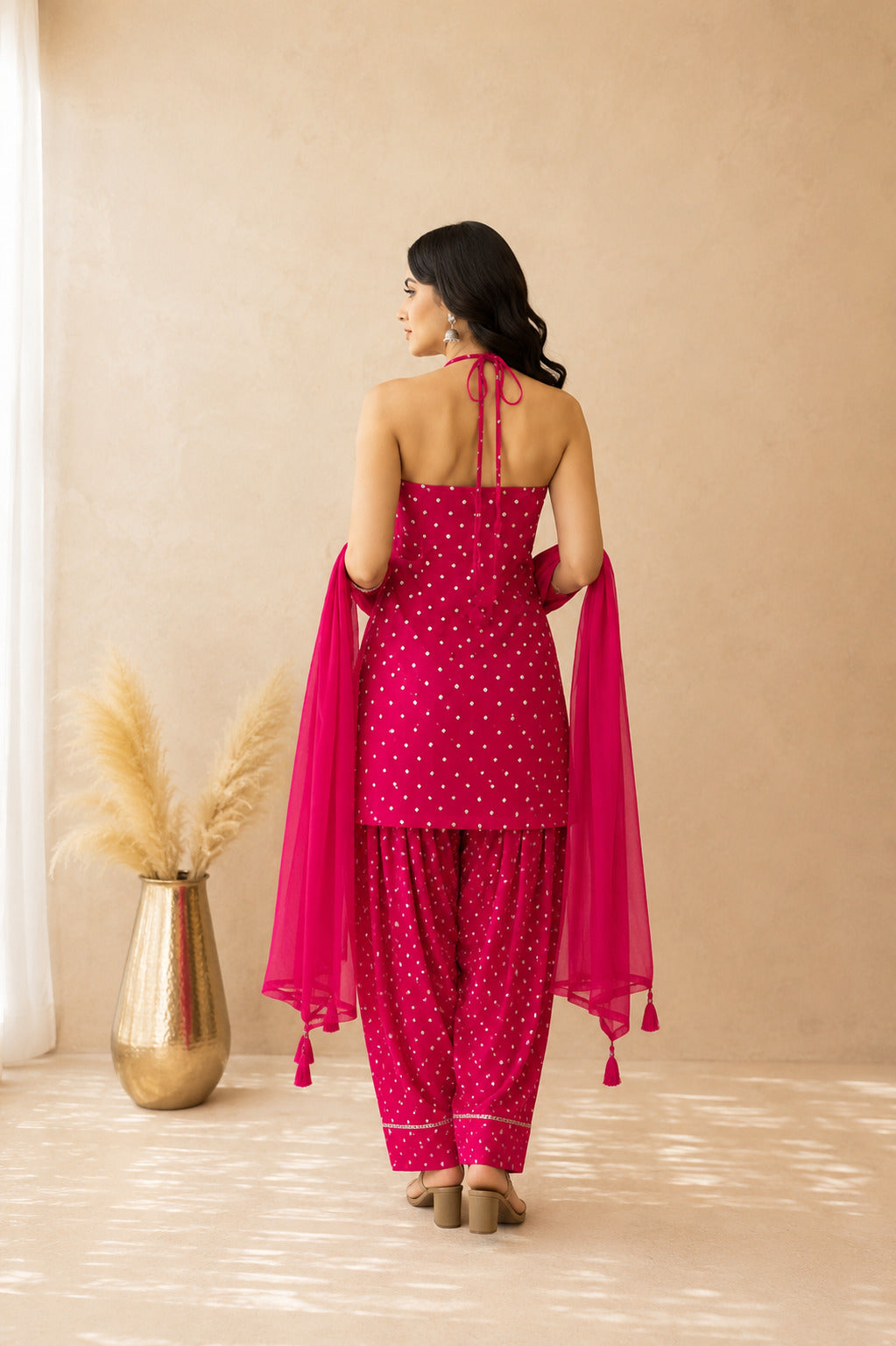 VIDHA PINK BANDHEJ FARSHI SET