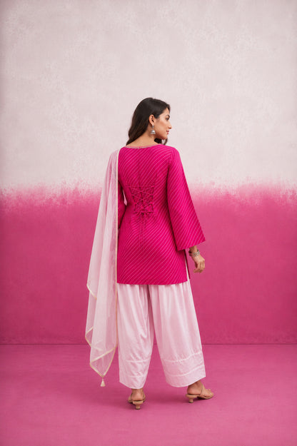 SHIVIKA PINK LEHERIYA FARSHI SET
