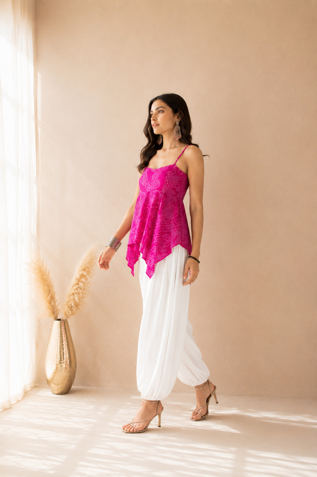TRAYI PINK ASYMMETRICAL BALLOON COORD SET