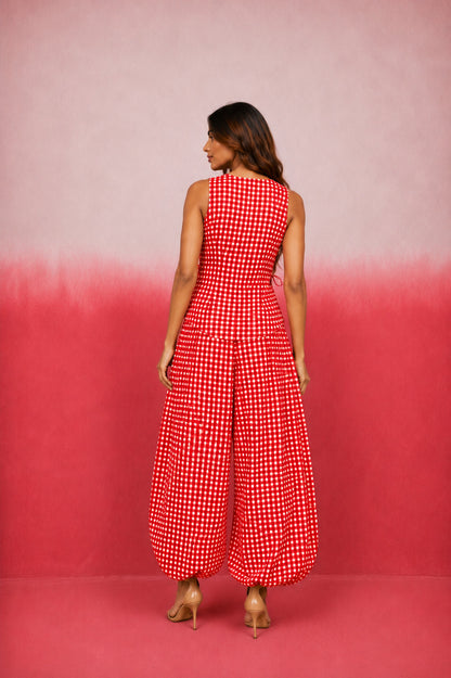 CIRAA RED GINGHAM COORD SET