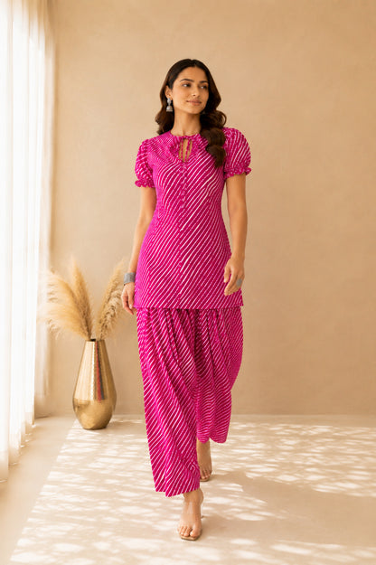 ARCHI PINK COTTON LEHERIYA FARSHI SET