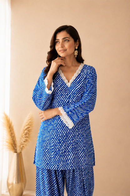 CHAAHAT BLUE COTTON LEHERIYA FARSHI SET