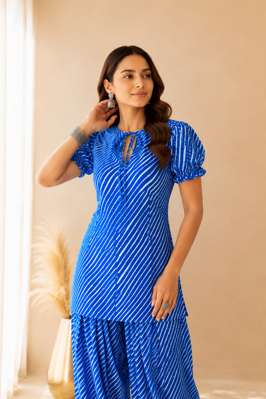 RISHANI BLUE COTTON LEHERIYA FARSHI SET