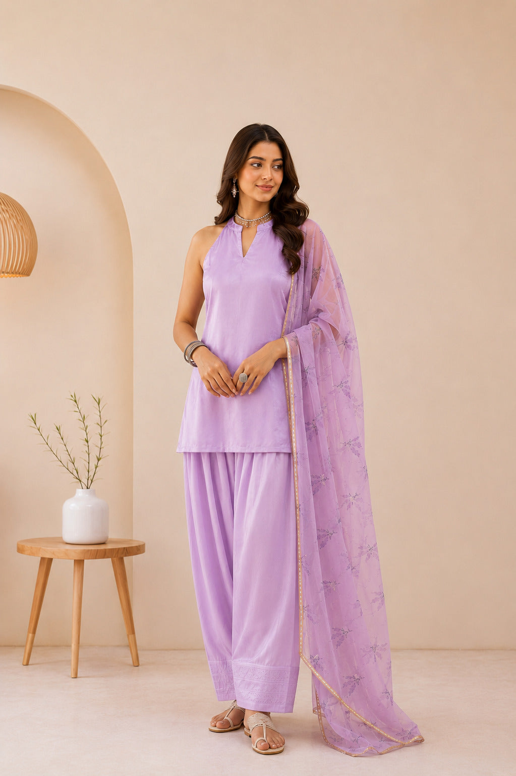 ILAISHA LAVENDER HANDPRINTED FARSHI SET