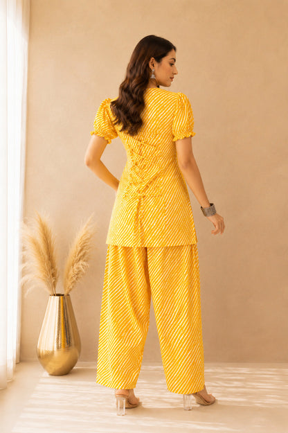 PALLAVI YELLOW COTTON LEHERIYA FARSHI SET