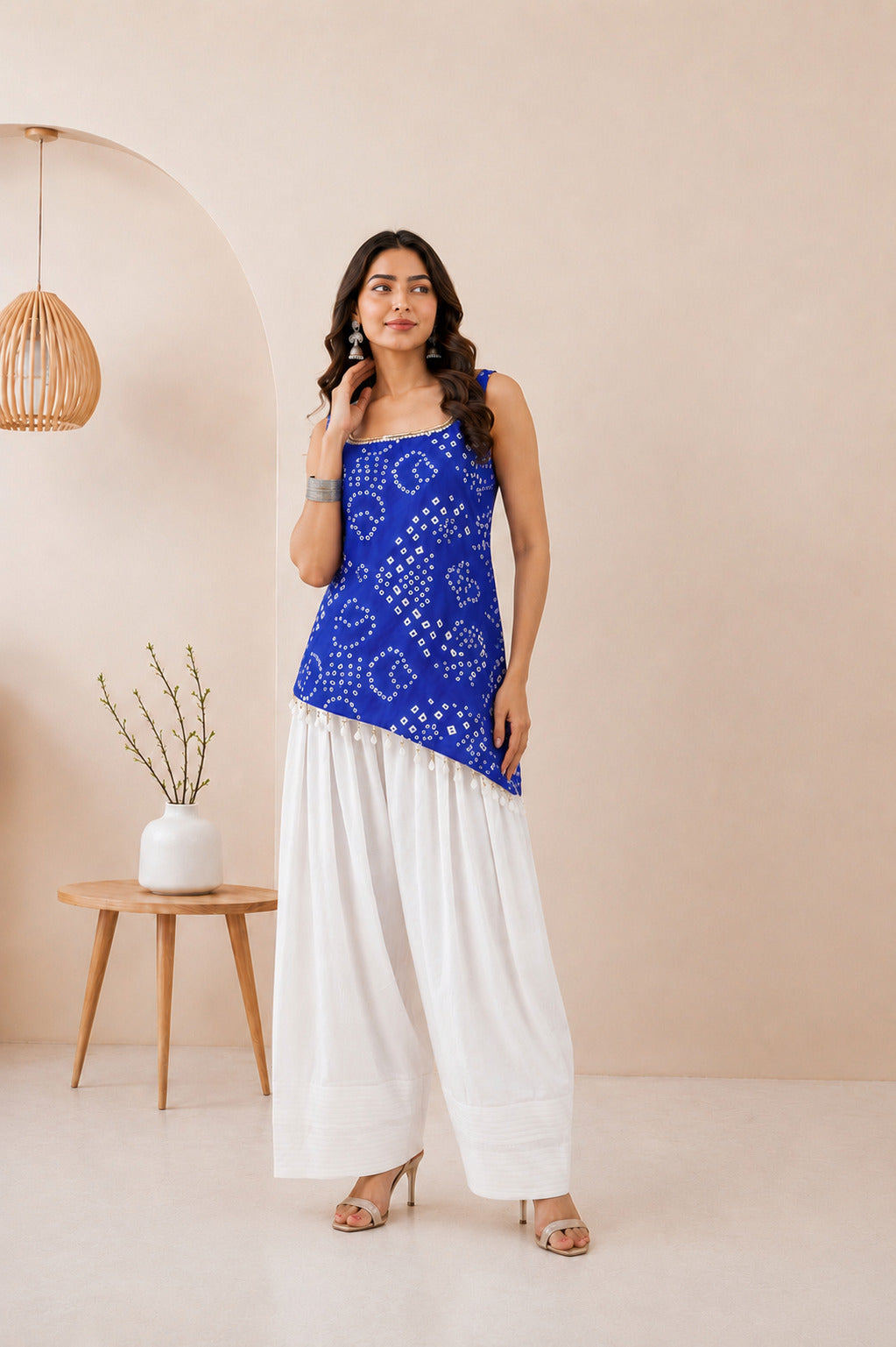 VINAAYA BLUE ASYMETTRIC BANDHEJ FARSHI SET