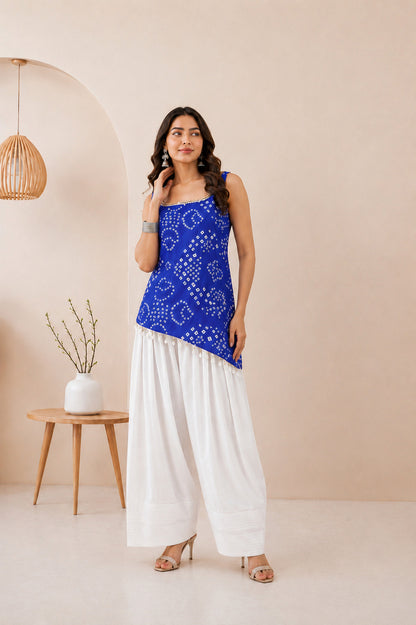 VINAAYA BLUE ASYMETTRIC BANDHEJ FARSHI SET