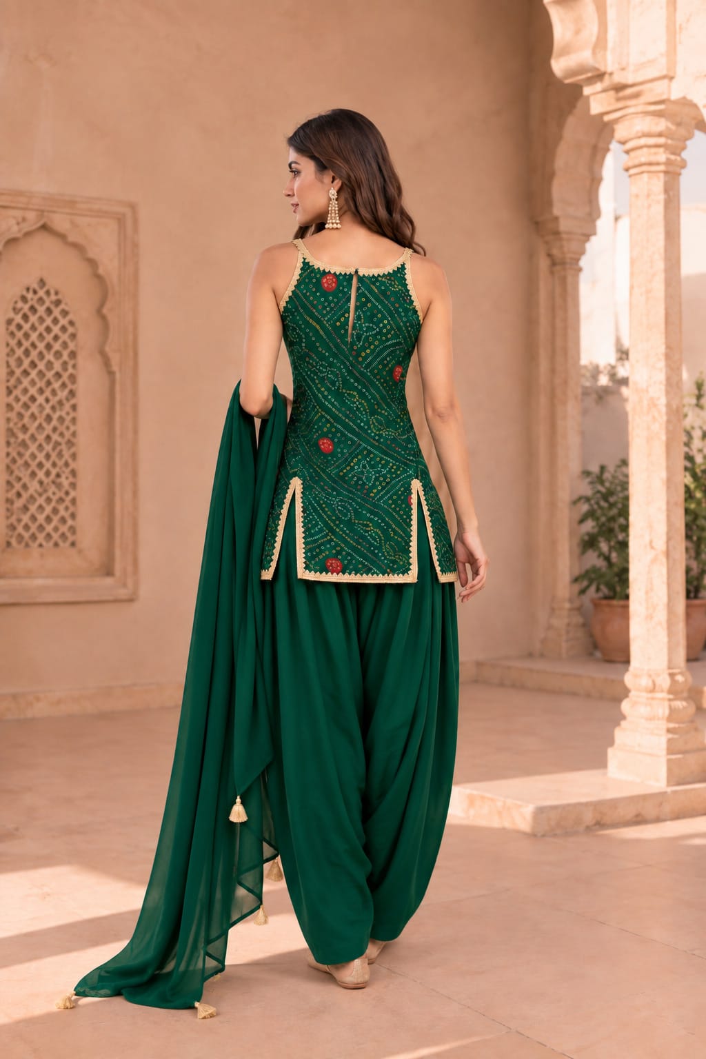 SONAM GREEN BANDHEJ PATIALA SET