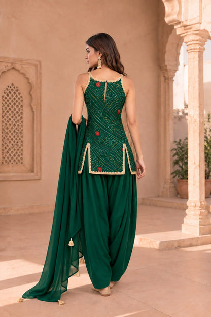 SONAM GREEN BANDHEJ PATIALA SET