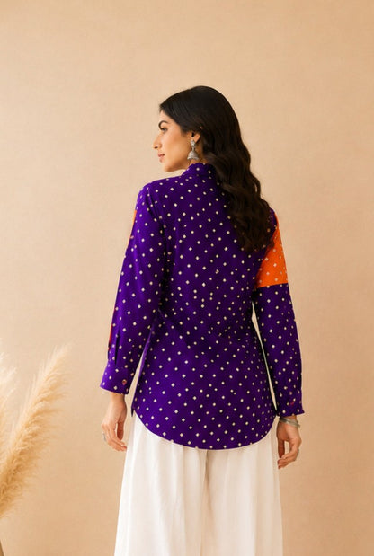 SUVEERA ORANGE COLOR BLOCKED BANDHEJ SHIRT