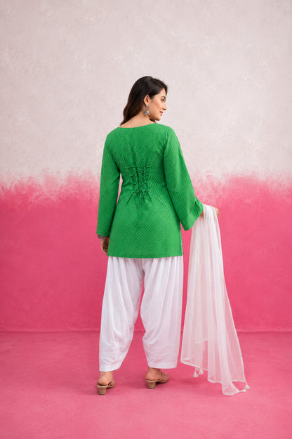 AMOLIKA GREEN LEHERIYA FARSHI SET
