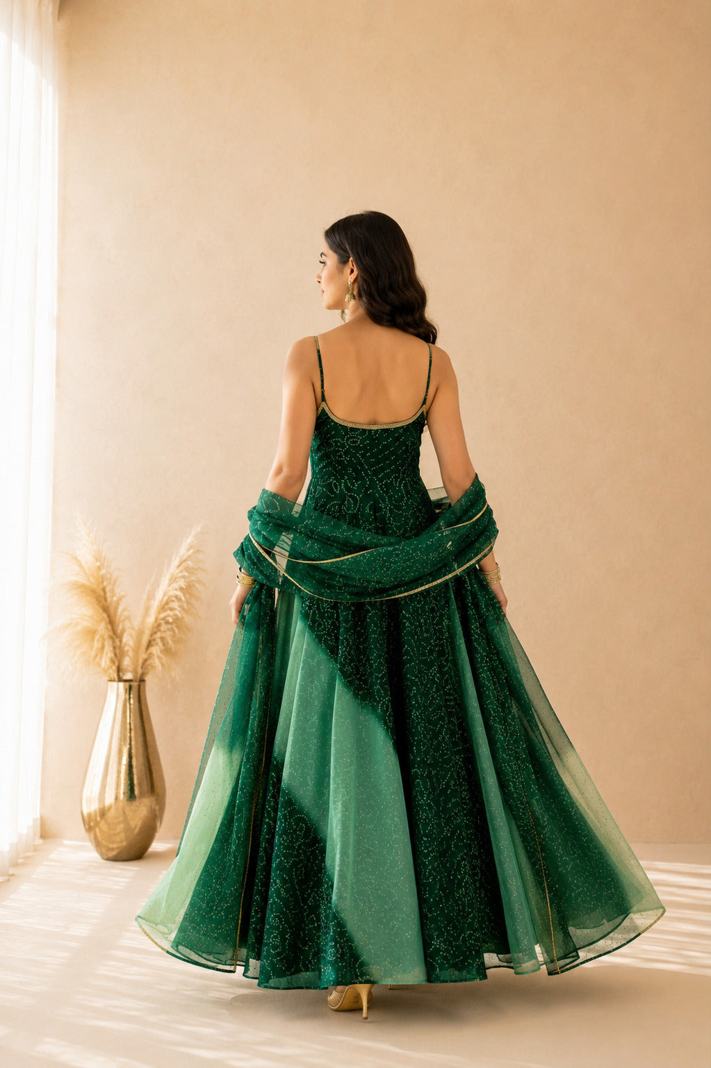ZARISHA OMBRE GREEN BANDHEJ ANARKALI SET