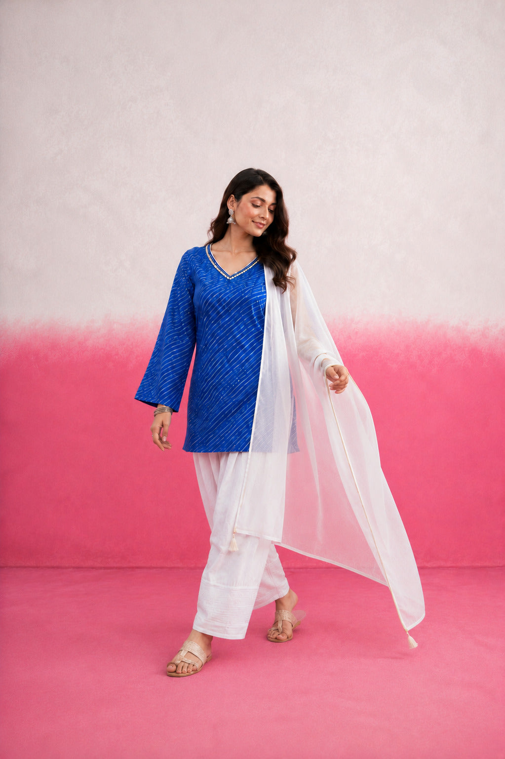 ERISHA BLUE LEHERIYA FARSHI SET