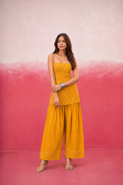 SVAYRA YELLOW MOTHRA GEORGETTE FARSHI SET
