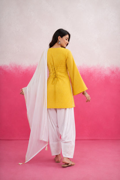 ALARI YELLOW LEHERIYA FARSHI SET