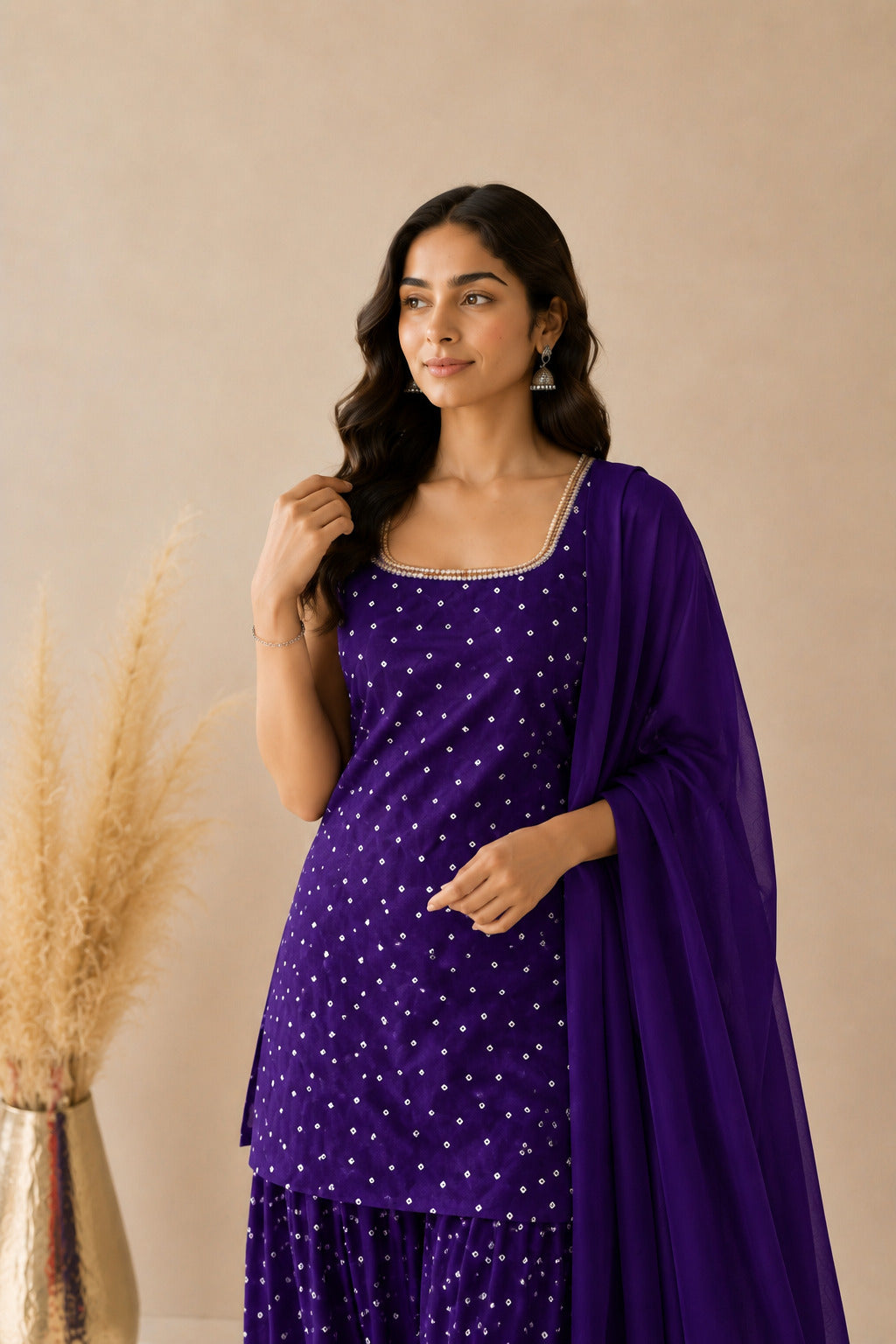 UNNATI PURPLE BANDHEJ FARSHI SET