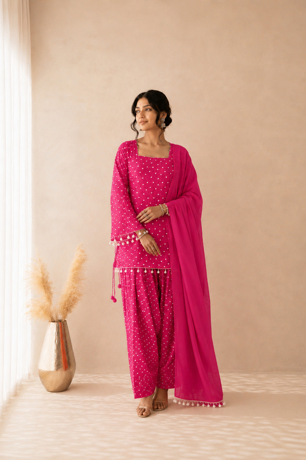 MIRAYA PINK BANDHEJ FARSHI SET