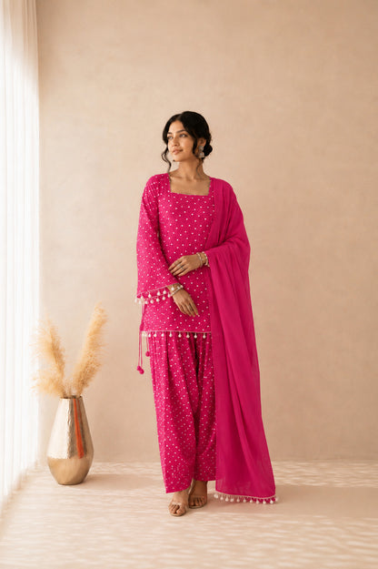 MIRAYA PINK BANDHEJ FARSHI SET