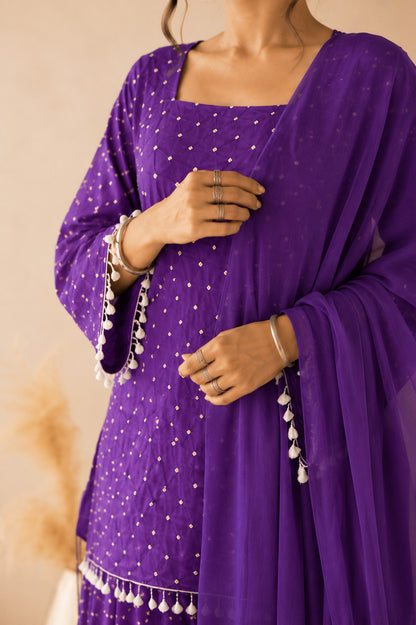 DHAIRYA PURPLE BANDHEJ FARSHI SET