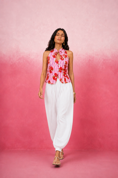 PRADYA PINK STRAWBERRY STRIPE BALLOON COORD SET