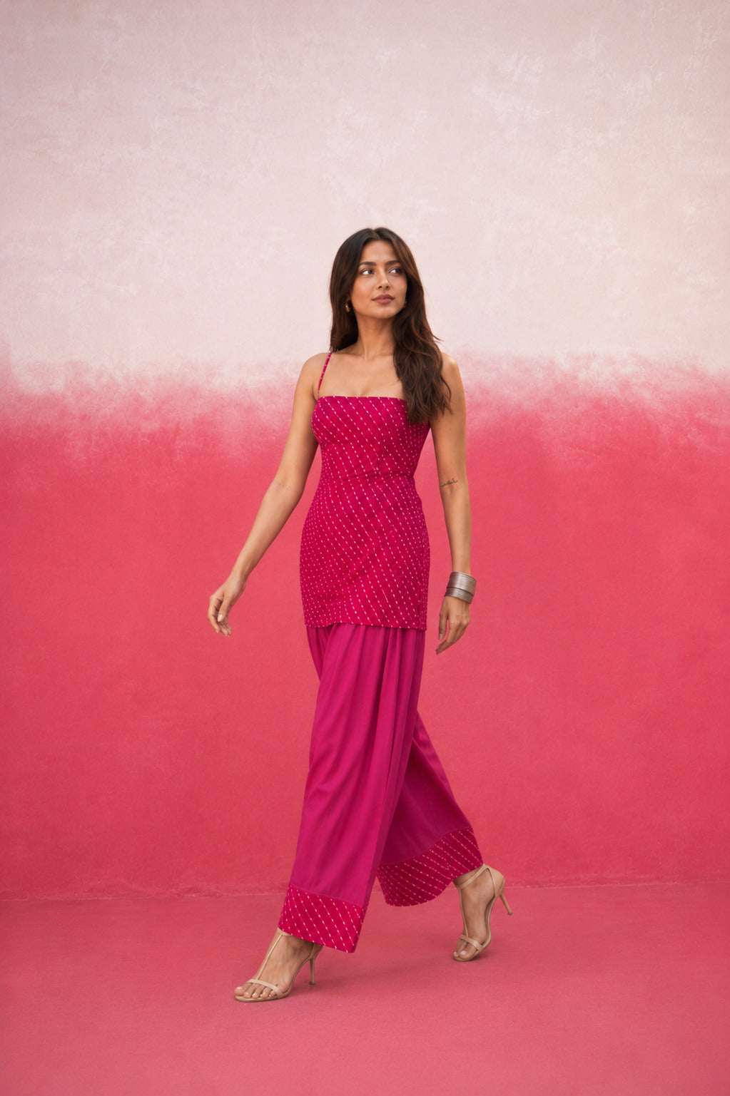 PRANIKA PINK MOTHRA GEORGETTE FARSHI SET