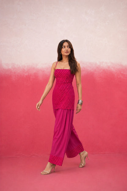 PRANIKA PINK MOTHRA GEORGETTE FARSHI SET
