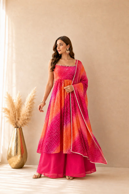 ELMIRA ORANGE OMBRE BANDHEJ NYRA CUT SUIT SET