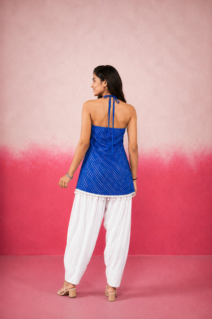 RIDHI ROYAL BLUE HALTER LEHERIYA FARSHI SET
