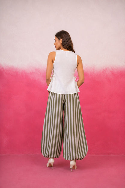 OMISHA WHITE AND GREEN STRIPE COORD SET
