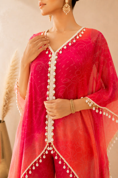 RANGROOH OMBRE BANDHEJ KAFTAN SHARARA SET