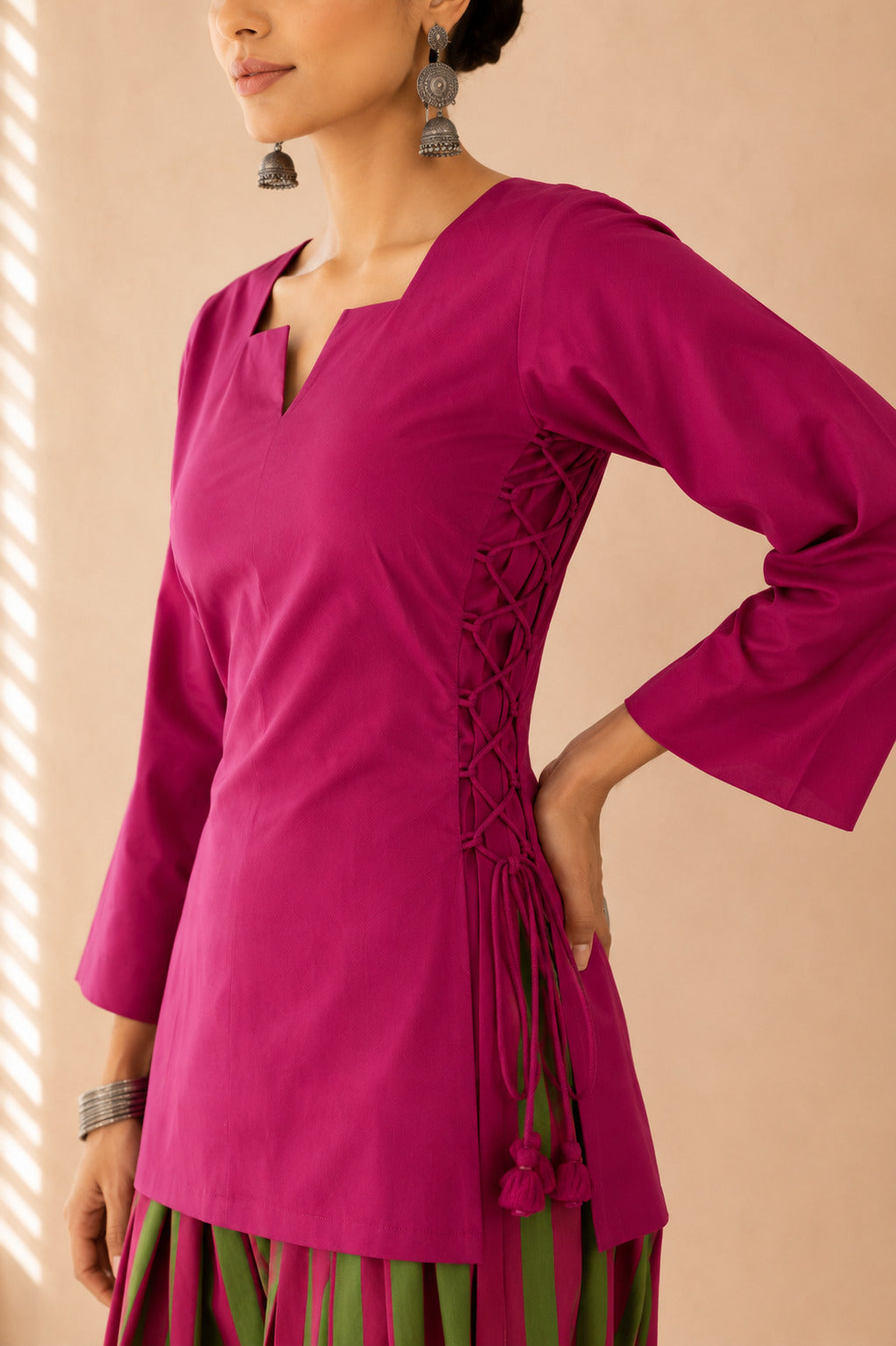 AYAH MAGENTA COTTON DETAILED FARSHI SET