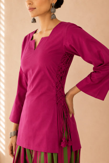 AYAH MAGENTA COTTON DETAILED FARSHI SET
