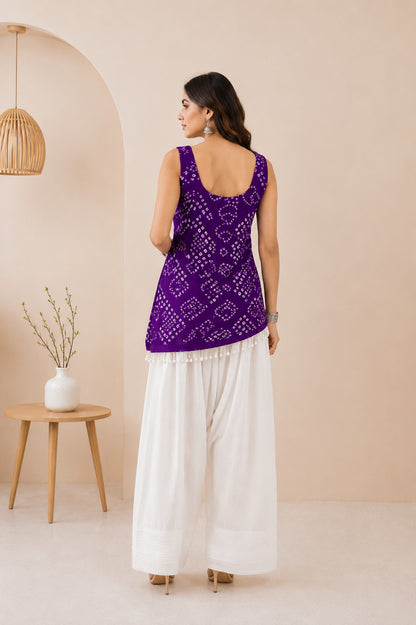ISHVIKA PURPLE ASYMETTRIC BANDHEJ FARSHI SET