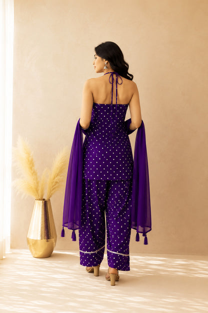 HARSHIKA PURPLE BANDHEJ FARSHI SET