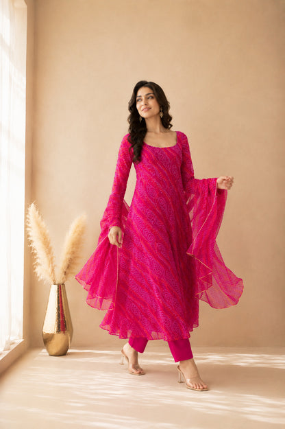 ASLESHA PINK BANDHEJ ANARKALI SET