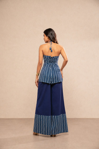 SIRINA BLUE CORSET HALTER NECK COORD SET